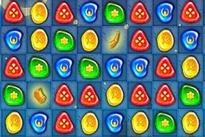 Iconos coloridos en forma de gemas organizados en una cuadrícula sobre un fondo azul