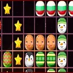 Rejilla con filas de iconos de estrellas, huevos decorados y personajes festivos como muñecos de nieve y pingüinos