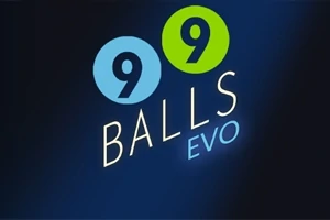 Texto 9 Balls Evo en un fondo azul con dos círculos numerados con 9