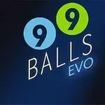 Texto 9 Balls Evo en un fondo azul con dos círculos numerados con 9