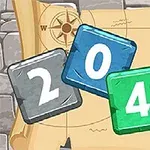 Bloques de colores con los números 2, 0, 4 y 8 sobre un fondo de pergamino y brújula