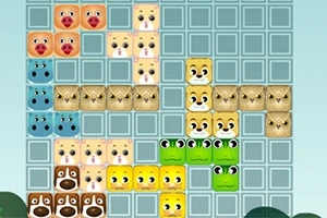 Cuadrícula con bloques de animales de diferentes colores y expresiones faciales