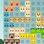 Cuadrícula con bloques de animales de diferentes colores y expresiones faciales
