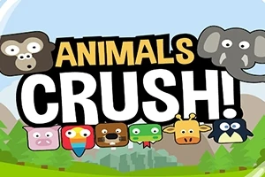 Ilustración con animales caricaturizados y texto grande que dice Animals Crush!