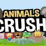 Ilustración con animales caricaturizados y texto grande que dice Animals Crush!