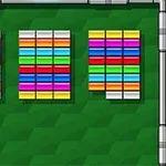 Bloques de colores formando el número 404 en una pantalla de diseño de videojuego con una pelota a la izquierda
