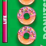 Donas con glaseado rosa y chispas de colores sobre un fondo verde con una barra de vida roja a la izquierda