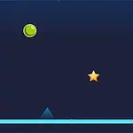 Fondo azul oscuro con un triángulo verde, una estrella amarilla en el centro y una línea horizontal azul en la parte inferior