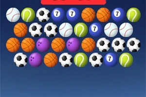 Pelotas deportivas y números agrupados en una cuadrícula colorida sobre un fondo azul
