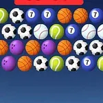 Pelotas deportivas y números agrupados en una cuadrícula colorida sobre un fondo azul