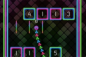 Serpiente de colores brillantes atravesando bloques numerados en un diseño de neón sobre un fondo oscuro