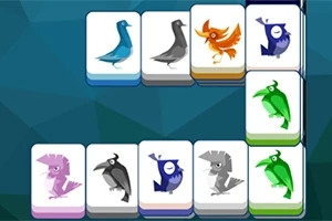 Fichas de juego con ilustraciones de pájaros de diferentes colores sobre un fondo azul geométrico