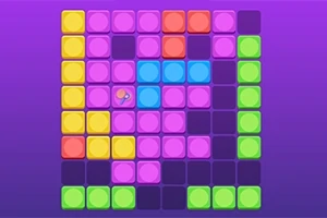 Bloques de colores brillantes en un patrón cuadrado sobre un fondo morado