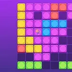 Bloques de colores brillantes en un patrón cuadrado sobre un fondo morado