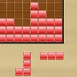 Bloques rojos organizados en fila y columna en una cuadrícula marrón sobre un fondo beige