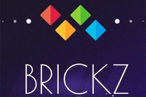 Cuatro rombos de colores rojo, verde, amarillo y azul sobre un fondo morado oscuro, con la palabra BRICKZ en letras blancas abajo