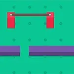 Fondo verde con puntos, dos bloques rectangulares morados y una barra horizontal roja con soporte a los lados