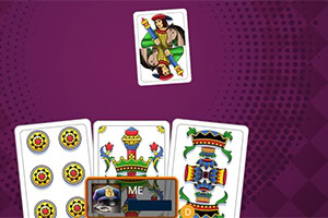 Cartas de un juego sobre un fondo morado con patrones geométricos