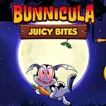 Un conejo vampiro con una zanahoria frente a una luna llena con botones de control en un entorno oscuro