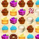 Diversos postres coloridos, como pasteles, magdalenas, donas y bebidas, organizados en una cuadrícula