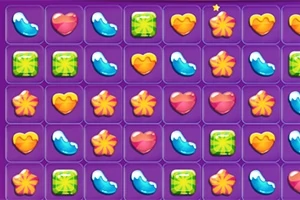 Iconos coloridos en una cuadrícula sobre un fondo morado, incluyendo corazones y flores