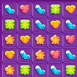 Iconos coloridos en una cuadrícula sobre un fondo morado, incluyendo corazones y flores