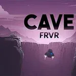 Nave espacial pequeña volando en un desfiladero oscuro con el fondo de montañas y cielo púrpura