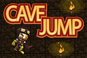 Personaje de videojuego con vestimenta de explorador en una cueva oscura iluminada por antorchas