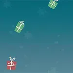 Cajas de regalo flotando sobre un fondo azul con copos de nieve esparcidos