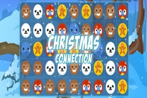 Interfaz de juego con fichas de animales y figuras navideñas sobre un fondo nevado