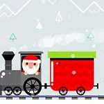 Tren de juguete con una figura de Santa Claus en el vagón delantero sobre un paisaje invernal