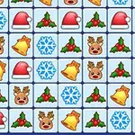 Iconos navideños coloridos en una cuadrícula, incluyendo renos, campanas, gorros de Santa, copos de nieve y acebos