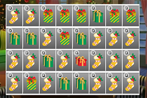 Una cuadrícula de cajas de regalo navideñas y calcetines festivos adornados con números
