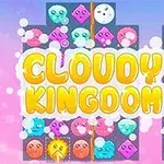 Título amarillo grande que dice Cloudy Kingdom 3 sobre un fondo con figuras geométricas de colores y caras sonrientes