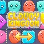 Personajes esponjosos de colores con caras sonrientes y texto CLOUDY KINGDOM 4 en el centro