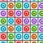 Matriz de esferas de colores con estrellas en el centro sobre un fondo cuadriculado
