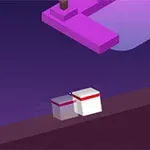 Cubos blancos y rojos sobre una plataforma angular con fondo morado oscuro