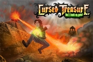 Un personaje lanzando magia de fuego y energía en un paisaje rocoso y ardiente con estructuras en ruinas