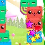 Cubos de colores con caras felices y estrellas brillantes en un fondo de paisaje colorido y alegre
