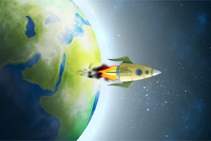 Un cohete despega de la Tierra hacia el espacio exterior en un cielo estrellado