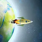 Un cohete despega de la Tierra hacia el espacio exterior en un cielo estrellado