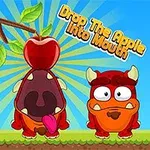 Dos personajes de caricatura en un paisaje con un árbol, cada uno junto a una manzana roja, sobre un fondo azul con rayos de luz y texto en inglés