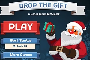 Imagen con Santa Claus sosteniendo un regalo y botones de navegación para jugar y ver listas de puntuaciones