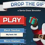 Imagen con Santa Claus sosteniendo un regalo y botones de navegación para jugar y ver listas de puntuaciones
