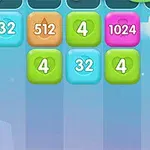 Celdas de colores con números como 32, 512, 4 y 1024 sobre un fondo azul con nubes y elementos gráficos