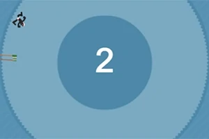 Número blanco 2 en el centro de un fondo circular azul con un personaje y flechas en el lado izquierdo