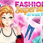 Dos personajes femeninos rodeados de prendas de vestir y accesorios en un fondo rosa brillante