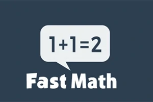 Dibujo de un globo de texto con la ecuación 1+1=2 sobre fondo azul con la frase Fast Math abajo