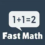 Dibujo de un globo de texto con la ecuación 1+1=2 sobre fondo azul con la frase Fast Math abajo