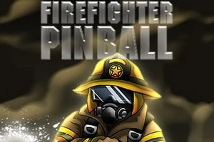 Bombero con uniforme amarillo y máscara, frente al texto Firefighter Pinball